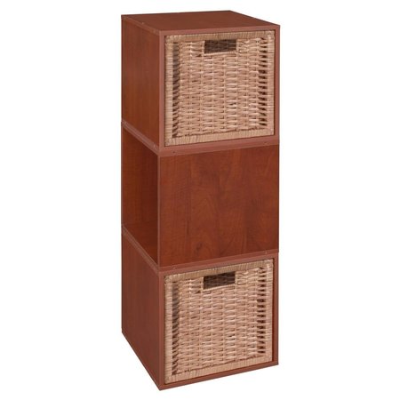PLANON Cubo Storage Set with 3 Cubes & 2 Wicker Baskets, Cherry & Natural PL2646482